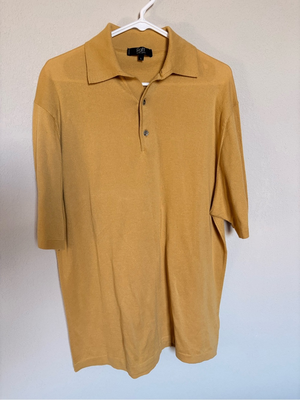 Raffi Made in Italy Men's Cotton Knit Polo Shirt in Mustard size L
